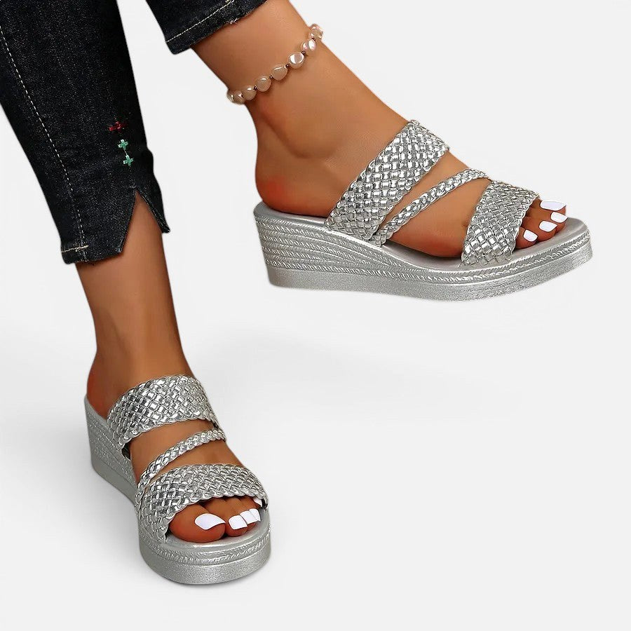 Ainsley | Women's Padded Platform Sandals, Woven Strap Slip-On Sandals | Dressific