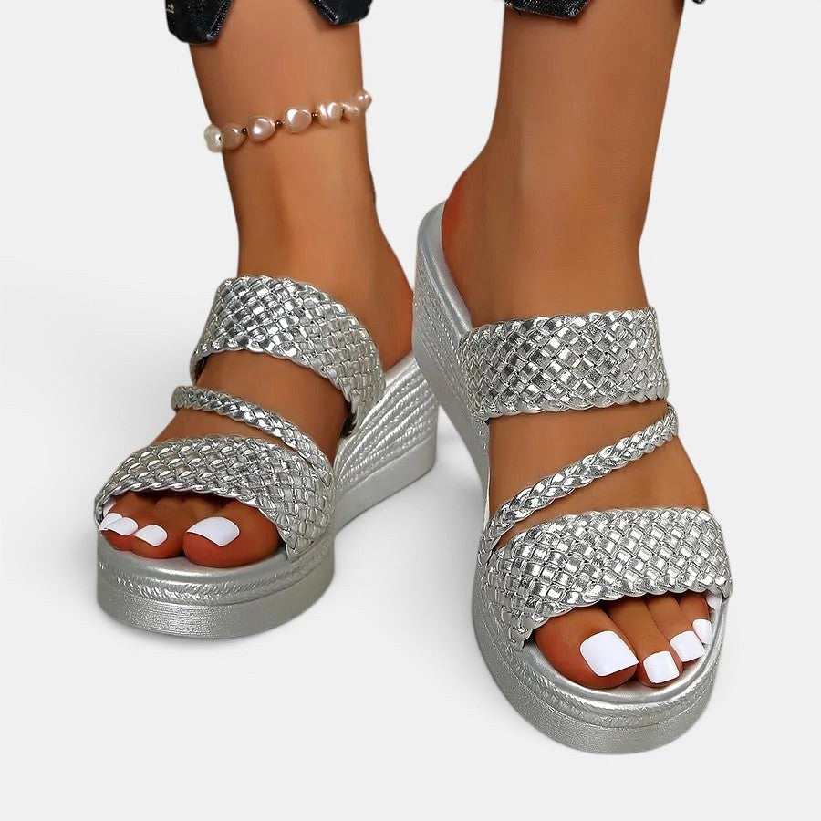 Ainsley | Women's Padded Platform Sandals, Woven Strap Slip-On Sandals | Dressific
