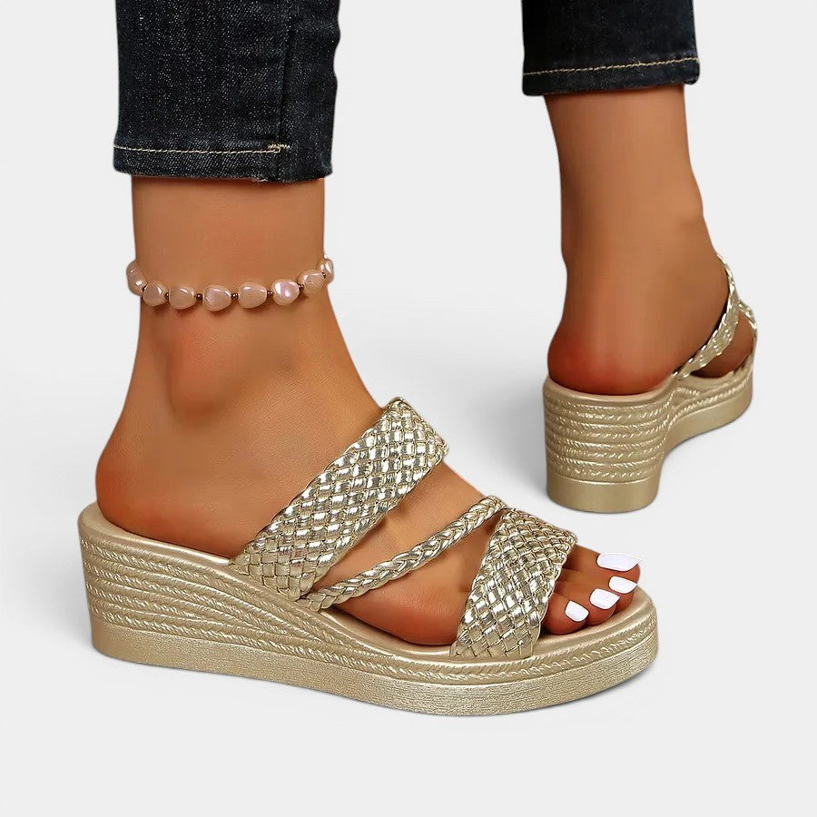 Ainsley | Women's Padded Platform Sandals, Woven Strap Slip-On Sandals | Dressific