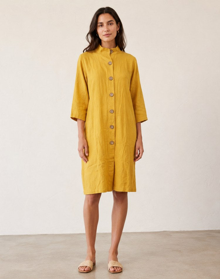 Alyssa | Women's Lightweight Midi Dress with Collar and Button Front, Three-Quarter Sleeve Dress | Dressific