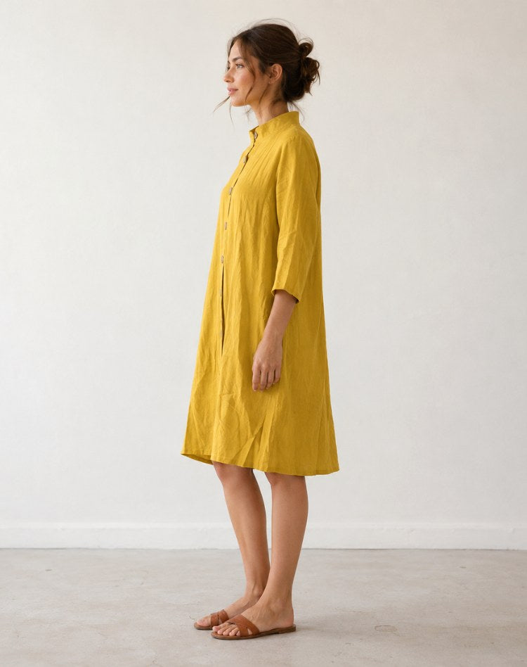 Alyssa | Women's Lightweight Midi Dress with Collar and Button Front, Three-Quarter Sleeve Dress | Dressific