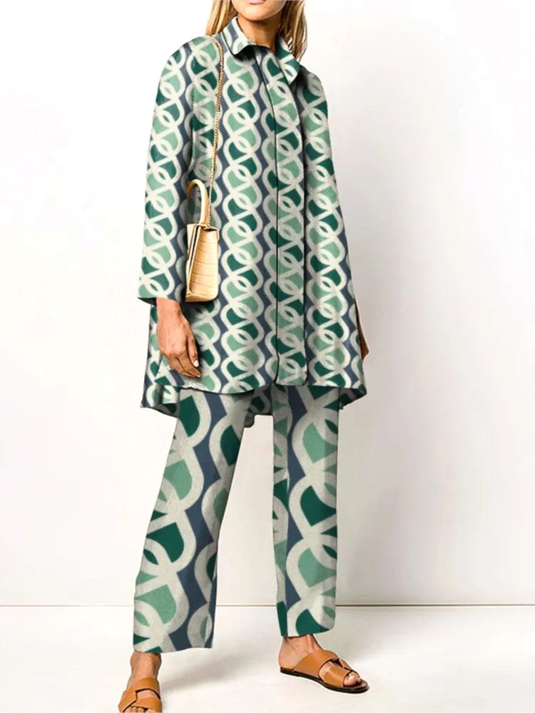 Alyssa | Women's Vintage Two-Piece Set, Coordinated Blouse and Trousers | Dressific