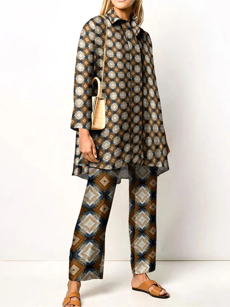 Alyssa | Women's Vintage Two-Piece Set, Coordinated Blouse and Trousers | Dressific