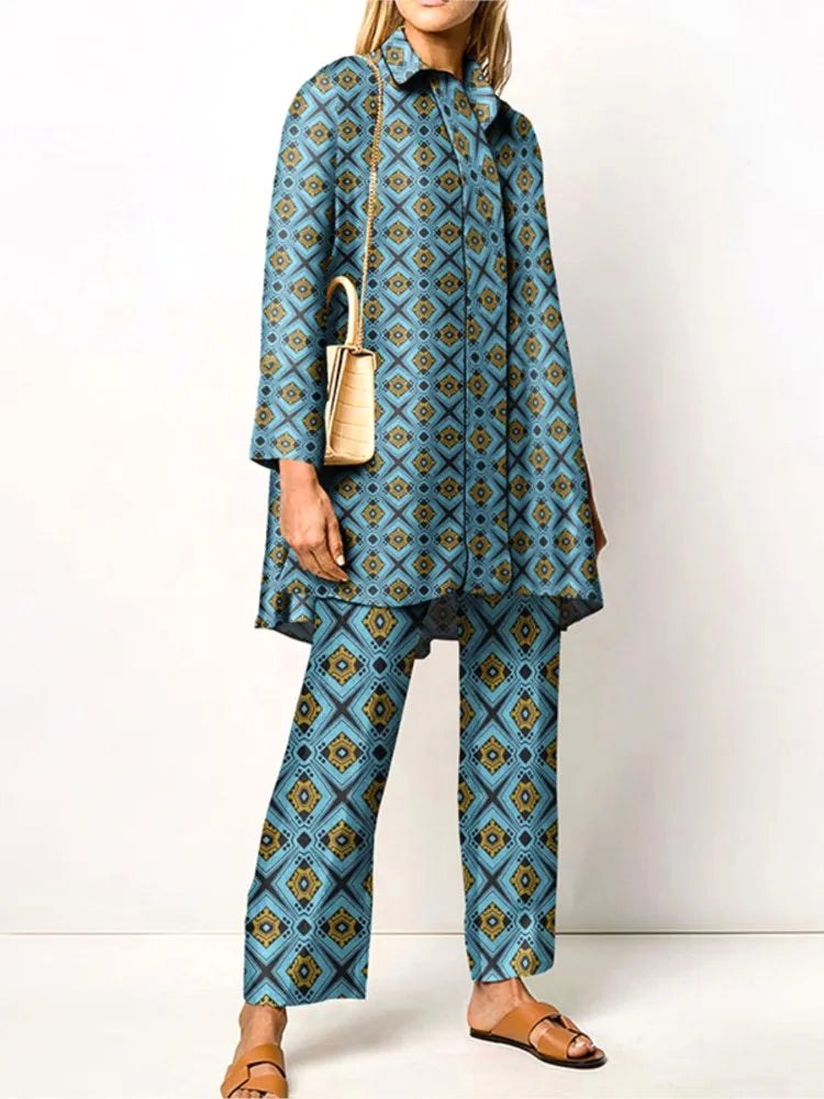 Alyssa | Women's Vintage Two-Piece Set, Coordinated Blouse and Trousers | Dressific