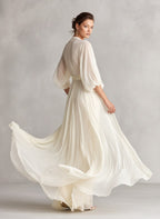 Avery | Women's Ivory Chiffon Wrap Dress With Puff Sleeves, Flattering Summer Dress for Holidays and Everyday Wear, Flattering Summer Dress for Holidays and Everyday Wear - image 5
