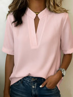 Avery | Women's V-Neck Short Sleeve Casual Blouse, Lightweight Summer Top for Holidays and Casual Wear, Lightweight Summer Top for Holidays and Casual Wear - Pink