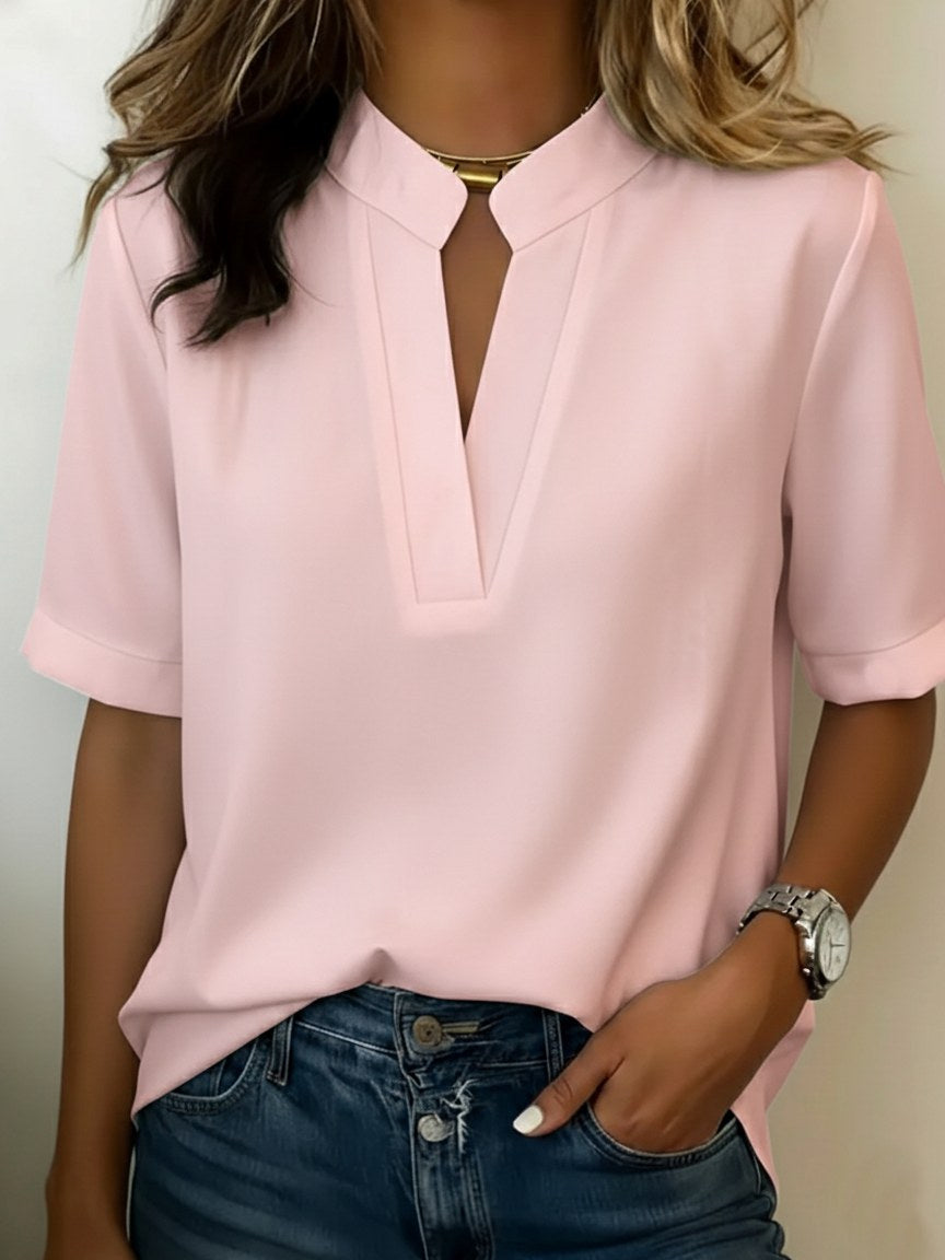 Avery | Women's V-Neck Short Sleeve Casual Blouse, Lightweight Summer Top for Holidays and Casual Wear, Lightweight Summer Top for Holidays and Casual Wear - Pink