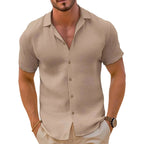 Bailey | Men's Linen-Blend Woven Shirt, Short-Sleeve Button Shirt | Dressific | Khaki