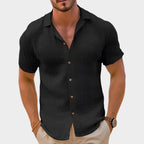 Bailey | Men's Linen-Blend Woven Shirt, Short-Sleeve Button Shirt | Dressific | Black