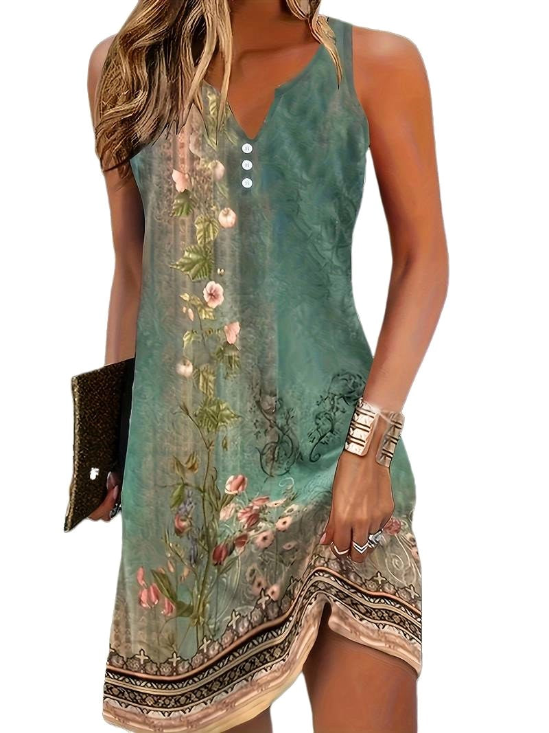 Belinda | Women's Floral Mini Dress with V-Neckline, Sleeveless Summer Dress | Dressific | Groente