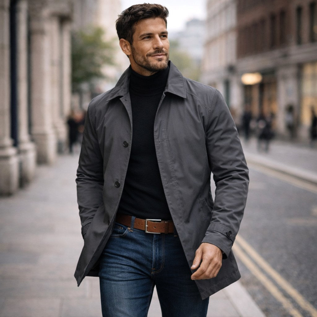 Benjamin | Men's Tailored All-Weather Overcoat, Timeless Autumn Coat | Dressific | Navy Blue