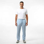 Brett | Men's Linen Trousers with Elastic Waist, Straight-Leg Trousers | Dressific | Azul Claro