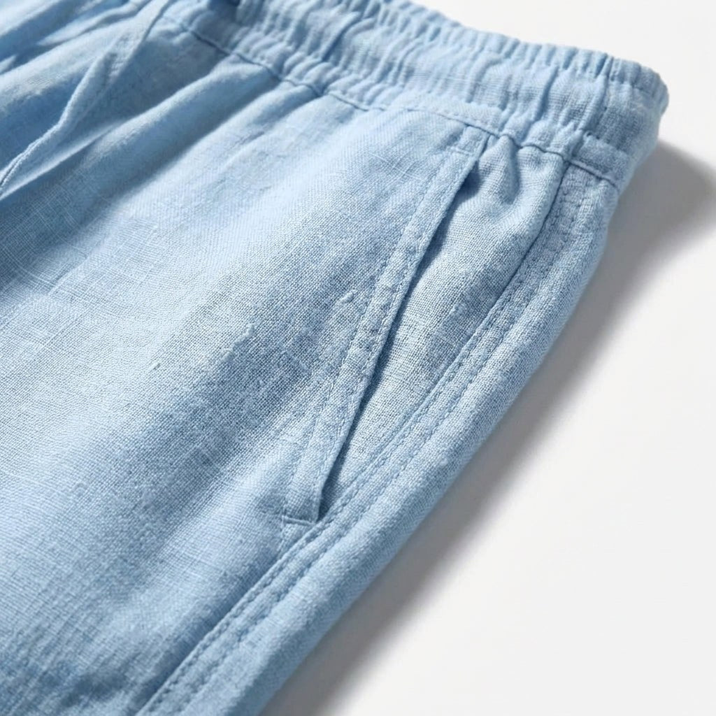 Brett | Men's Linen Trousers with Elastic Waist, Straight-Leg Trousers | Dressific | Caqui