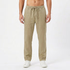 Brett | Men's Linen Trousers with Elastic Waist, Straight-Leg Trousers | Dressific | Blanco