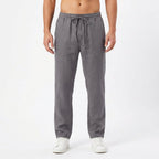 Brett | Men's Linen Trousers with Elastic Waist, Straight-Leg Trousers | Dressific | Beige