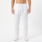 Brett | Men's Linen Trousers with Elastic Waist, Straight-Leg Trousers | Dressific | Azul marino