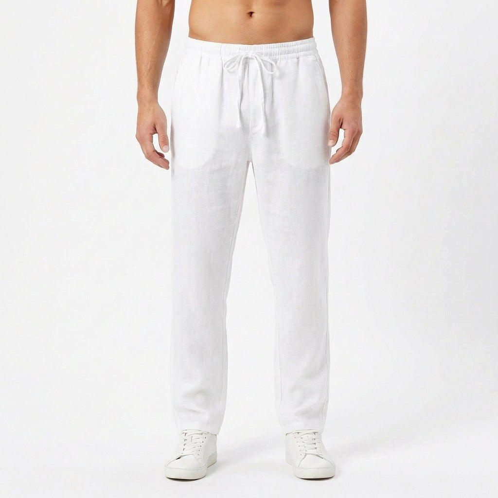 Brett | Men's Linen Trousers with Elastic Waist, Straight-Leg Trousers | Dressific | Azul marino