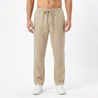 Brett | Men's Linen Trousers with Elastic Waist, Straight-Leg Trousers | Dressific