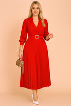Brielle | Women's V-Neck Plus Size Summer Dress, Flattering Summer Dress for Holidays and Everyday Wear, Flattering Summer Dress for Holidays and Everyday Wear - Red