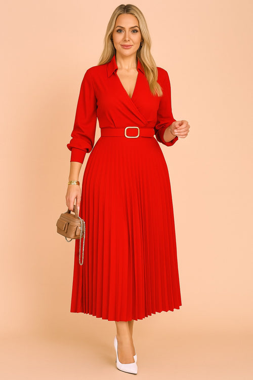 Brielle | Women's V-Neck Plus Size Summer Dress, Flattering Summer Dress for Holidays and Everyday Wear, Flattering Summer Dress for Holidays and Everyday Wear - Red