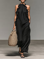 Brooke | Women's Linen-Blend Sleeveless Maxi Dress, Flattering Summer Dress for Holidays and Everyday Wear, Flattering Summer Dress for Holidays and Everyday Wear - Black