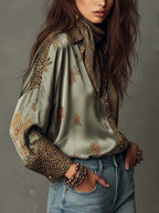 Brooke | Women's Satin Floral Button-Down Shirt, Lightweight Summer Top for Holidays and Casual Wear, Lightweight Summer Top for Holidays and Casual Wear - image 2