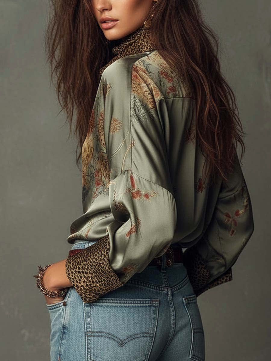 Brooke | Women's Satin Floral Button-Down Shirt, Lightweight Summer Top for Holidays and Casual Wear, Lightweight Summer Top for Holidays and Casual Wear - image 3