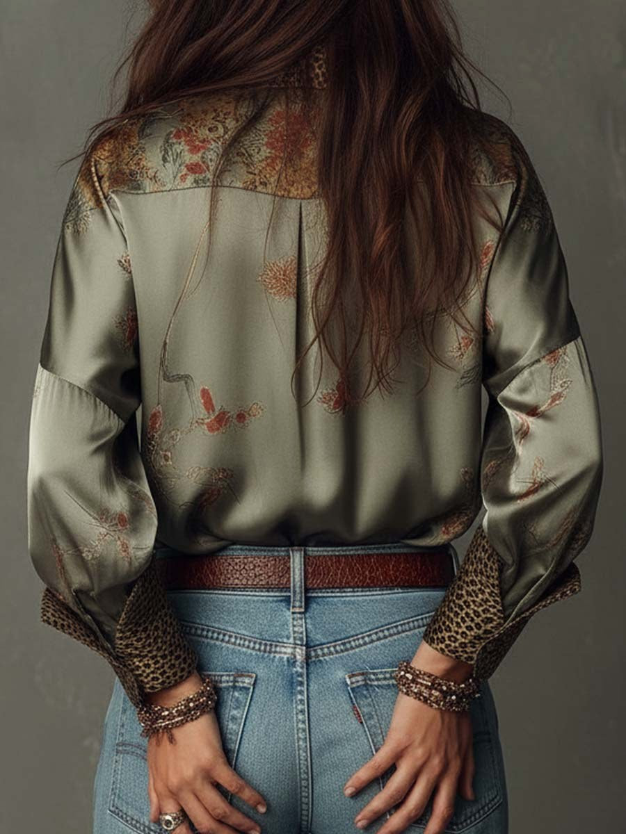Brooke | Women's Satin Floral Button-Down Shirt, Lightweight Summer Top for Holidays and Casual Wear, Lightweight Summer Top for Holidays and Casual Wear - image 4