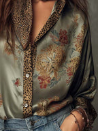 Brooke | Women's Satin Floral Button-Down Shirt, Lightweight Summer Top for Holidays and Casual Wear, Lightweight Summer Top for Holidays and Casual Wear - image 5