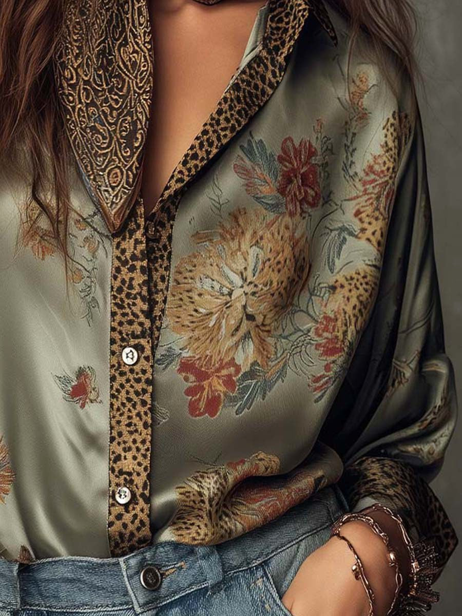 Brooke | Women's Satin Floral Button-Down Shirt, Lightweight Summer Top for Holidays and Casual Wear, Lightweight Summer Top for Holidays and Casual Wear - image 5