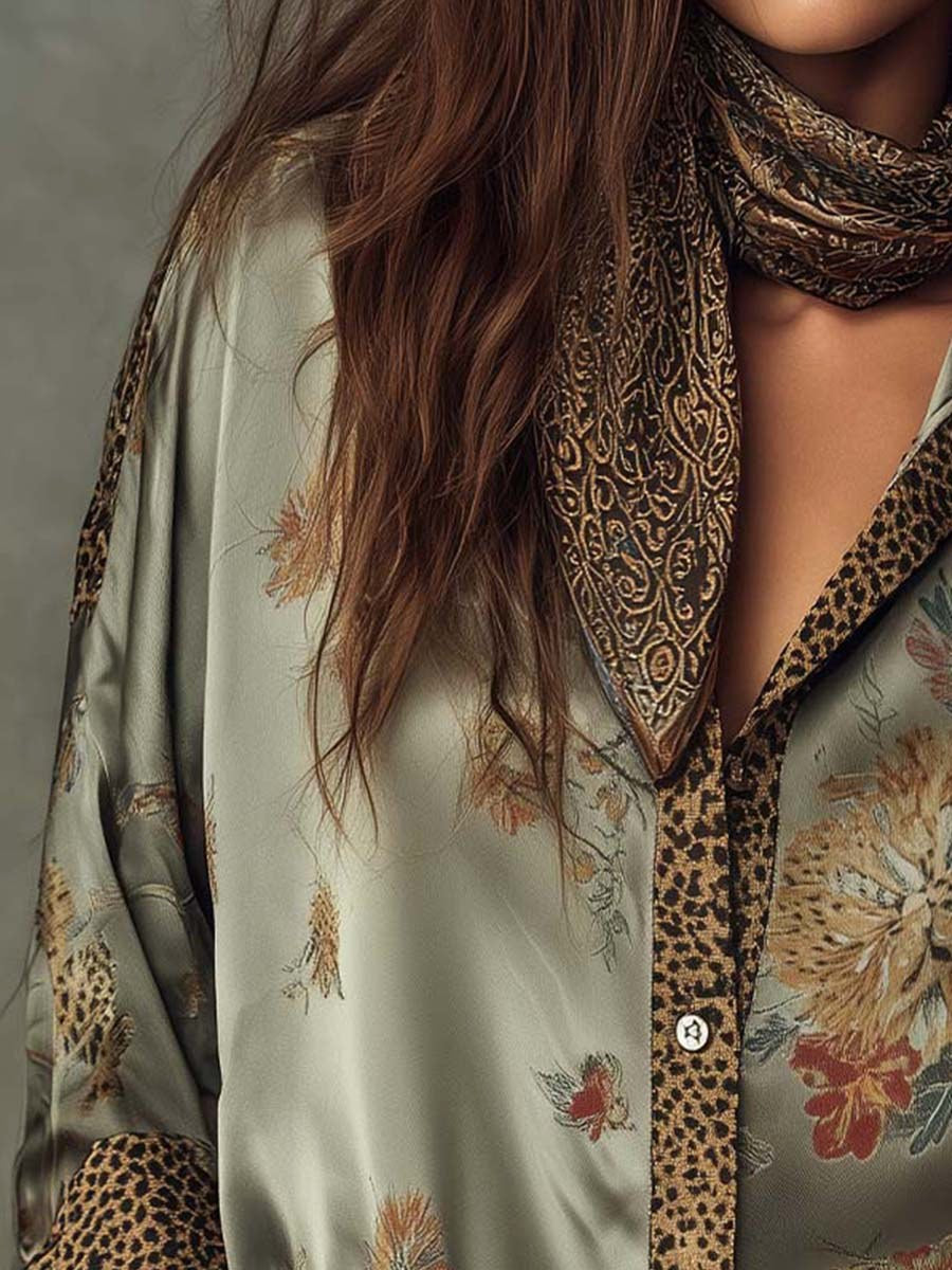 Brooke | Women's Satin Floral Button-Down Shirt, Lightweight Summer Top for Holidays and Casual Wear, Lightweight Summer Top for Holidays and Casual Wear - image 6