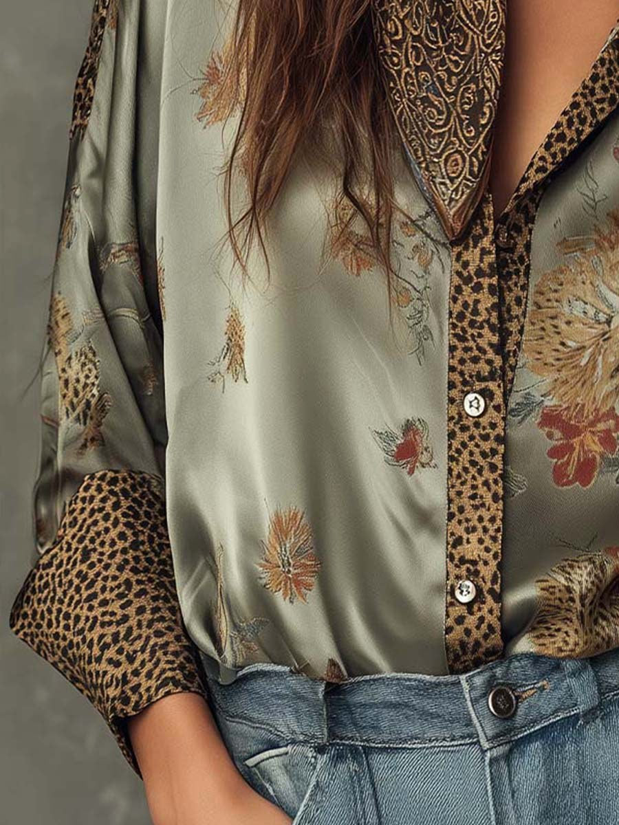 Brooke | Women's Satin Floral Button-Down Shirt, Lightweight Summer Top for Holidays and Casual Wear, Lightweight Summer Top for Holidays and Casual Wear - image 7