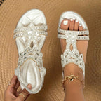Carissa | Women's Orthopedic Flat Sandals with Rhinestone Details, Supportive Everyday Sandals | Dressific | Gold