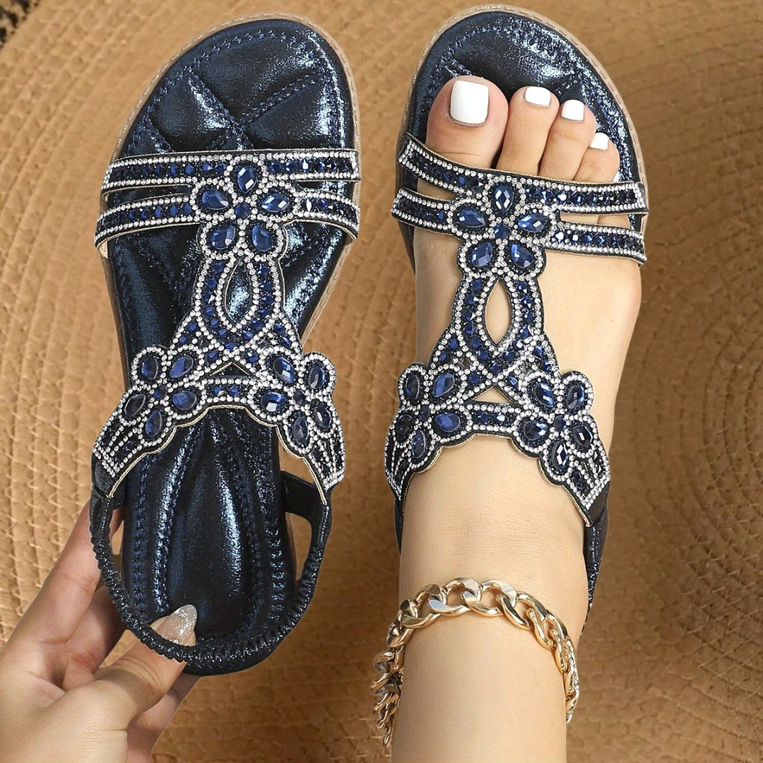 Carissa | Women's Orthopedic Flat Sandals with Rhinestone Details, Supportive Everyday Sandals | Dressific | Khaki
