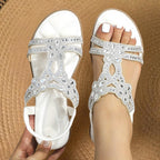 Carissa | Women's Orthopedic Flat Sandals with Rhinestone Details, Supportive Everyday Sandals | Dressific