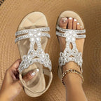 Carissa | Women's Orthopedic Flat Sandals with Rhinestone Details, Supportive Everyday Sandals | Dressific