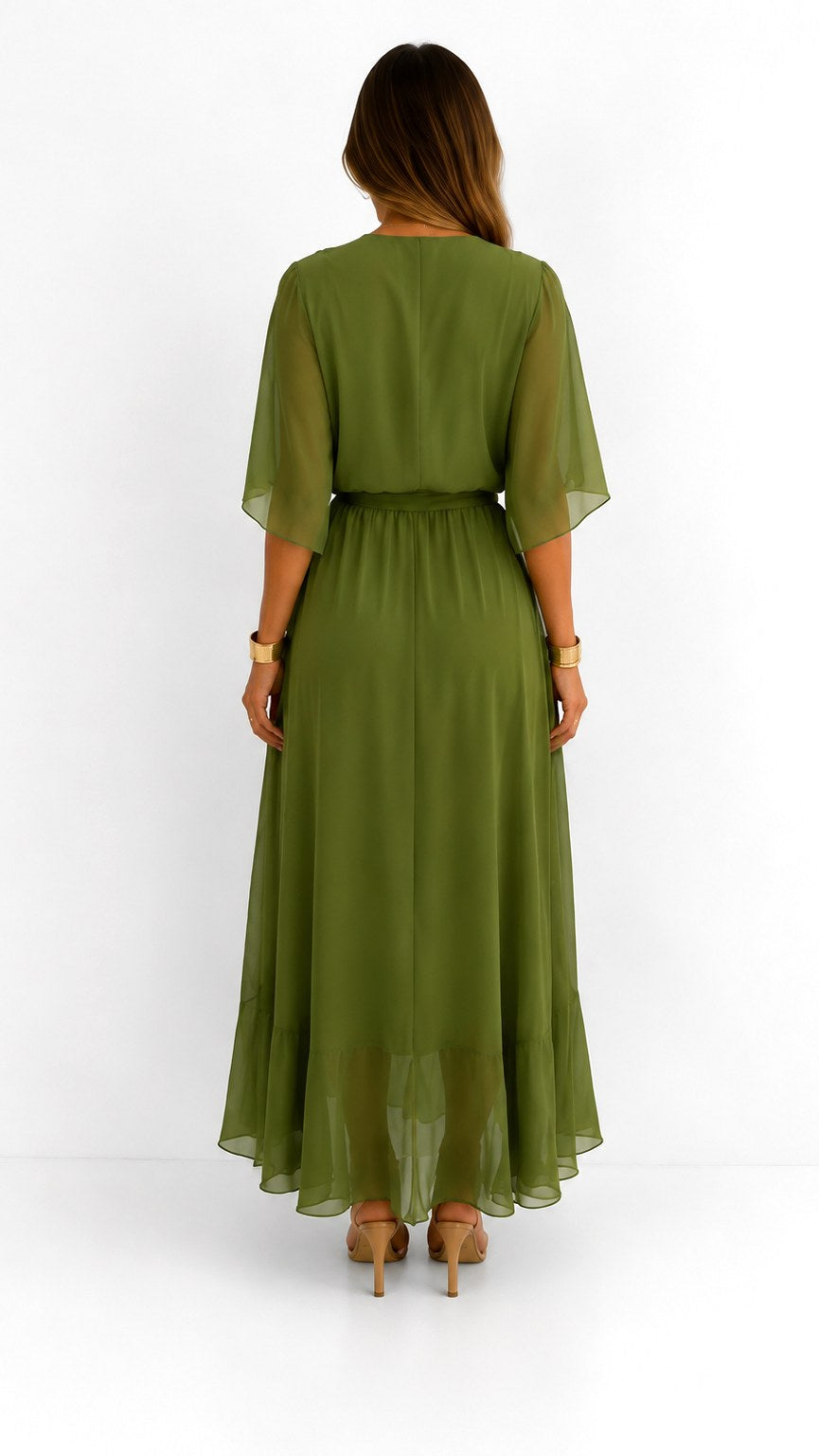 Casey | Women's Wrap-Front Chiffon Midi Dress, Flowing Occasion Dress | Dressific