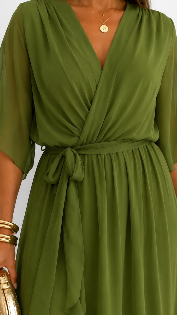Casey | Women's Wrap-Front Chiffon Midi Dress, Flowing Occasion Dress | Dressific