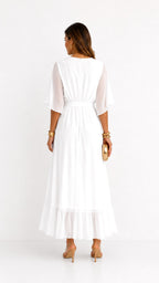 Casey | Women's Wrap-Front Chiffon Midi Dress, Flowing Occasion Dress | Dressific