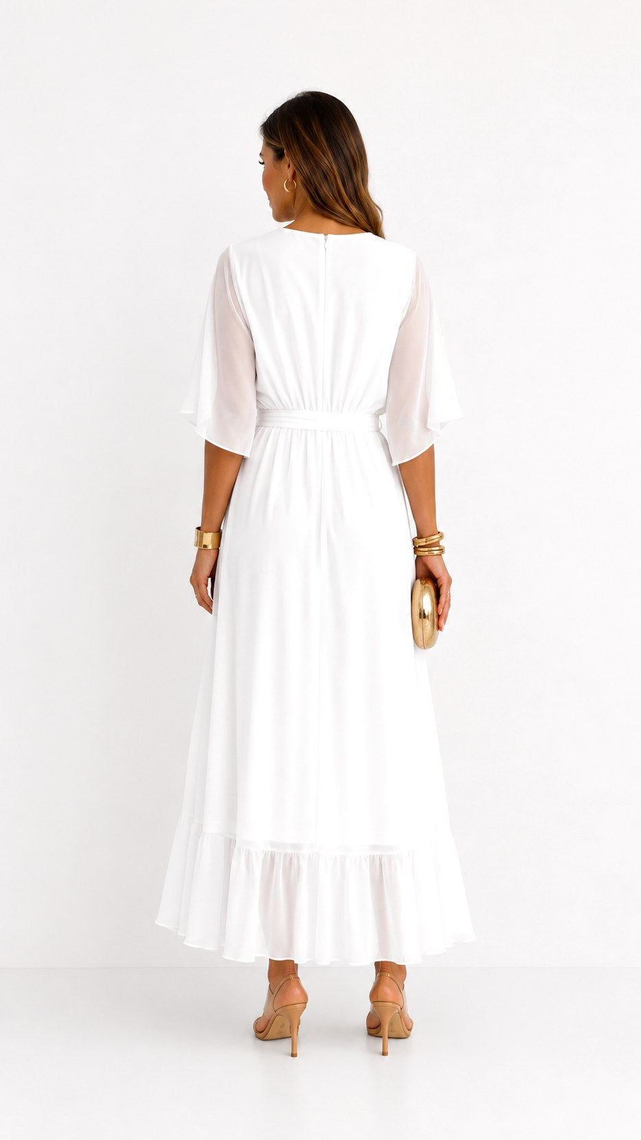 Casey | Women's Wrap-Front Chiffon Midi Dress, Flowing Occasion Dress | Dressific