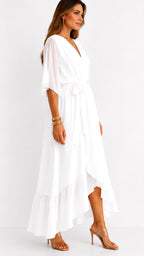 Casey | Women's Wrap-Front Chiffon Midi Dress, Flowing Occasion Dress | Dressific