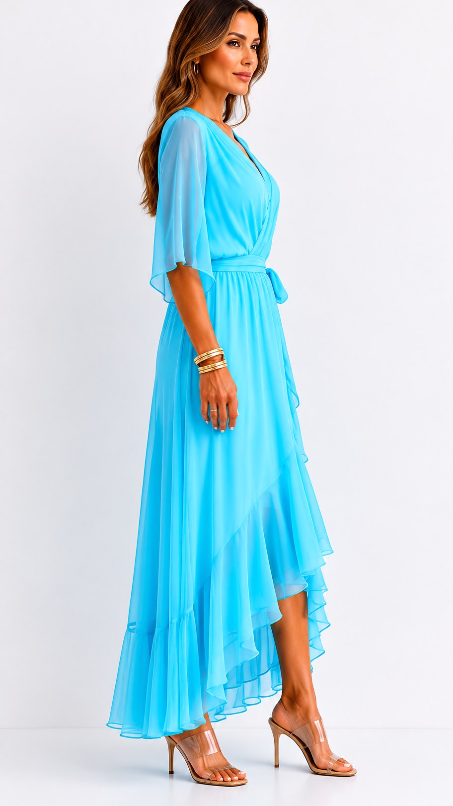 Casey | Women's Wrap-Front Chiffon Midi Dress, Flowing Occasion Dress | Dressific