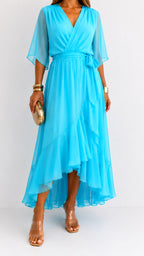 Casey | Women's Wrap-Front Chiffon Midi Dress, Flowing Occasion Dress | Dressific