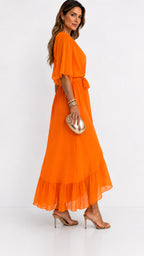 Casey | Women's Wrap-Front Chiffon Midi Dress, Flowing Occasion Dress | Dressific