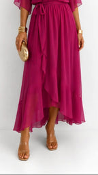 Casey | Women's Wrap-Front Chiffon Midi Dress, Flowing Occasion Dress | Dressific