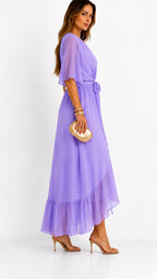 Casey | Women's Wrap-Front Chiffon Midi Dress, Flowing Occasion Dress | Dressific