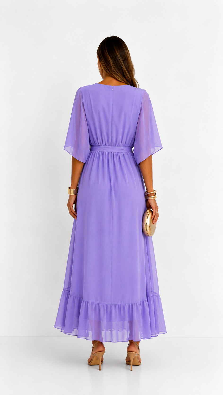 Casey | Women's Wrap-Front Chiffon Midi Dress, Flowing Occasion Dress | Dressific