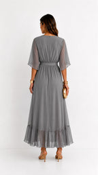Casey | Women's Wrap-Front Chiffon Midi Dress, Flowing Occasion Dress | Dressific