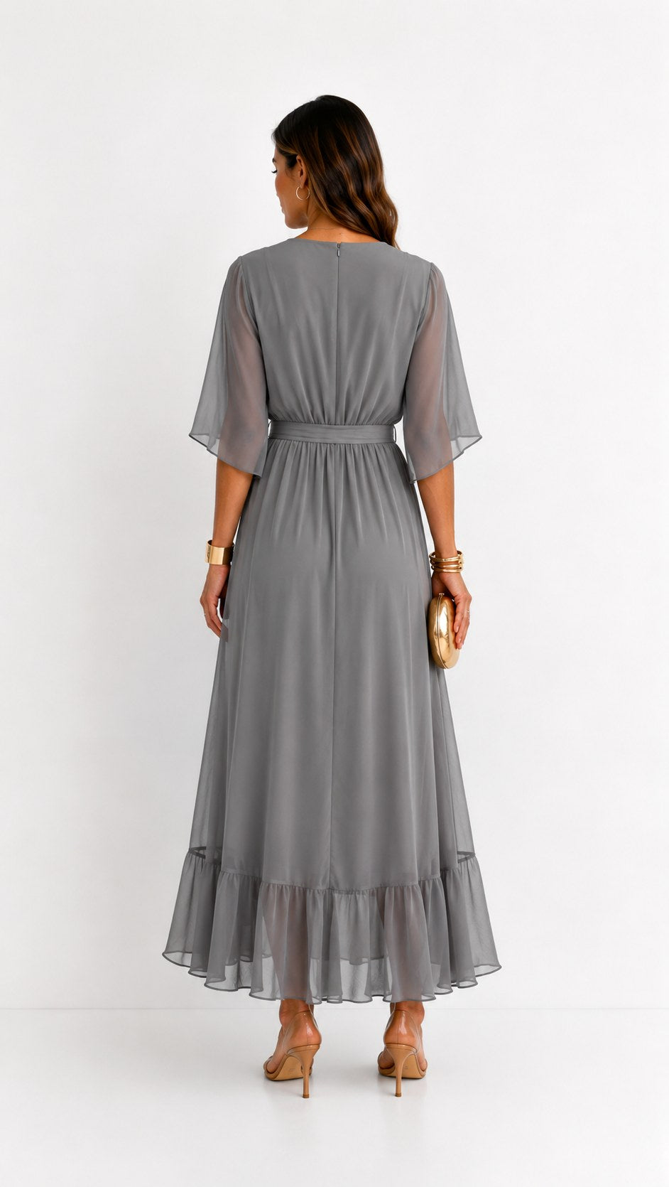 Casey | Women's Wrap-Front Chiffon Midi Dress, Flowing Occasion Dress | Dressific