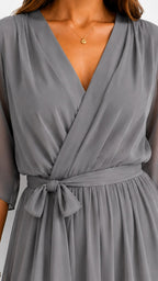 Casey | Women's Wrap-Front Chiffon Midi Dress, Flowing Occasion Dress | Dressific